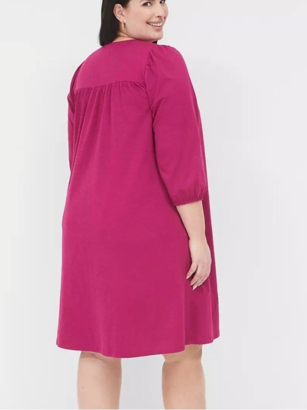 Lane Bryant 3/4-Sleeve Eyelet-Detail Swing Dress NWOT Magenta Plus Womens 22/24 - Picture 2 of 6
